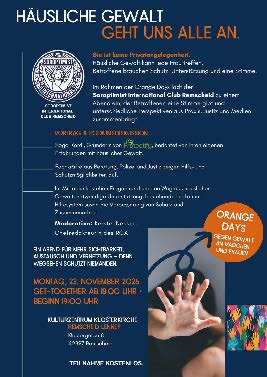 Flyer zu den Orange Days am 23. November 2026 in Remscheid: Häusliche Gewalt geht uns alle an.